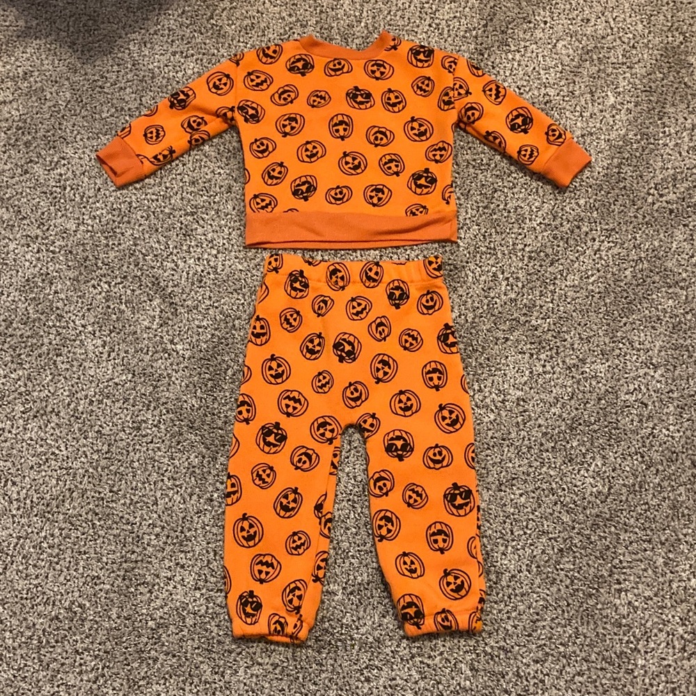 Orange Pumpkin Print Sweat Set